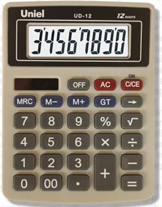 Калькулятор настольный 12-разрядный DP 126*95мм серый е/п UNIEL UD-12K
