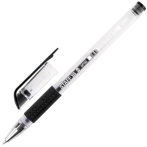 Ручка гелевая с грипом STAFF "EVERYDAY", ЧЕРНАЯ, корпус
прозрачный, узел 0,5 мм, линия письма 0,35 