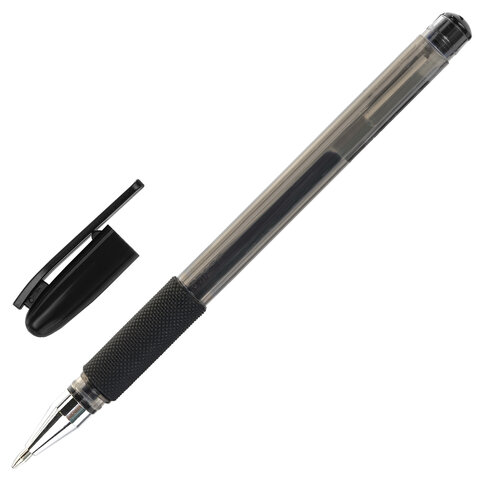 Ручка гелевая с грипом STAFF "Basic", ЧЕРНАЯ, корпус тонированный, узел 0,5 мм, линия письма 0,35 мм