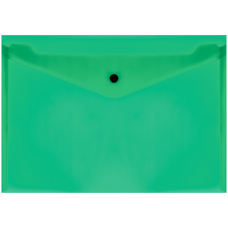 Папка-конверт на кнопке СТАММ, А4, 150мкм, прозрачная, зеленая