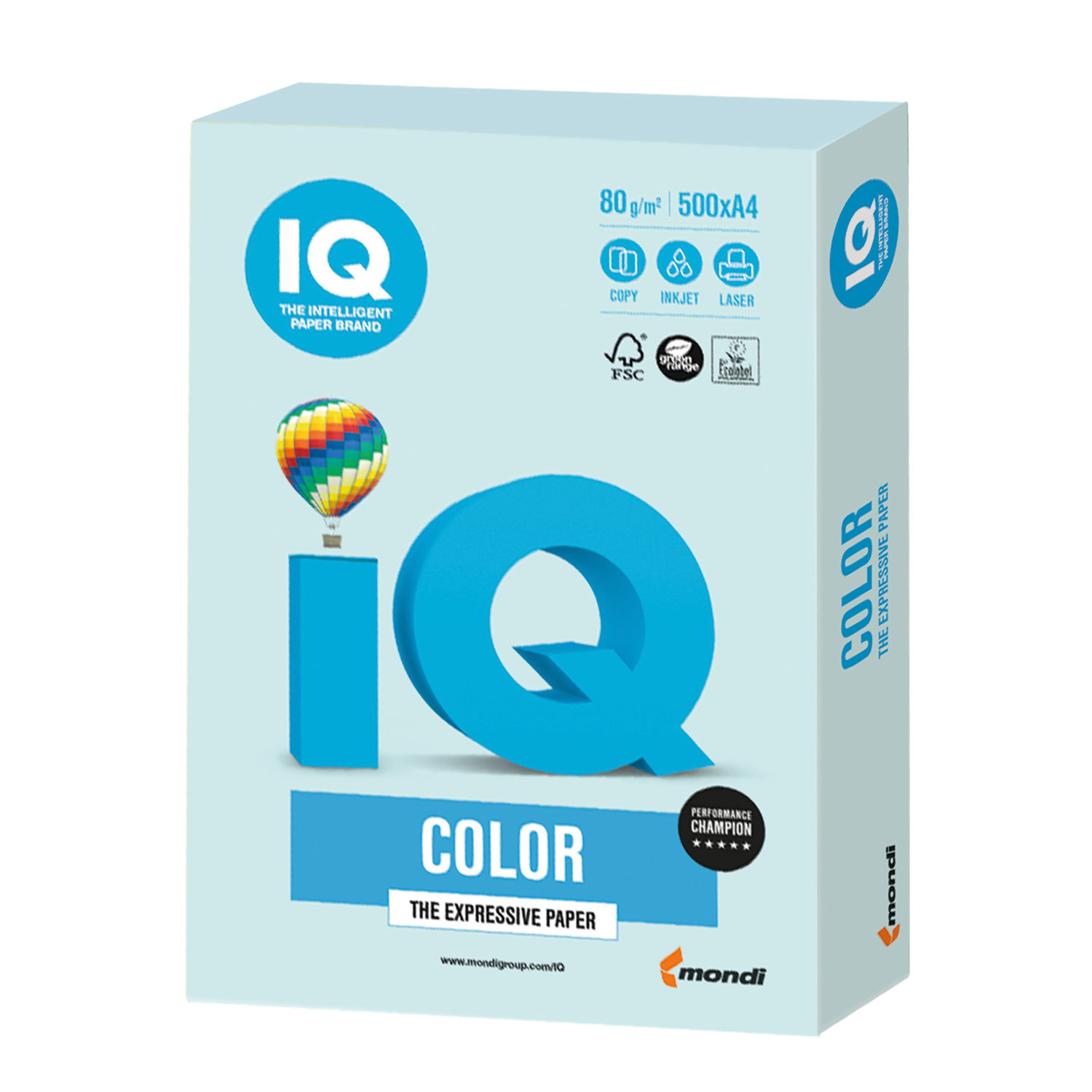 Бумага цветная IQ color, А4, 80 г/м2, 500 л., пастель,светло-голубая, BL29