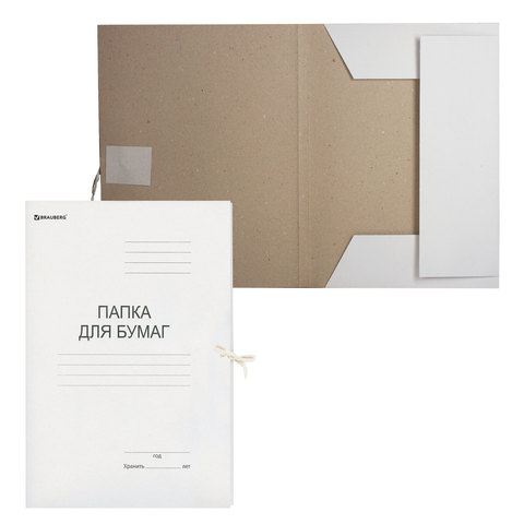 Папка для бумаг с завязками картонная BRAUBERG, гарантированная плотность 280 г/м2, до 200 л., 12229