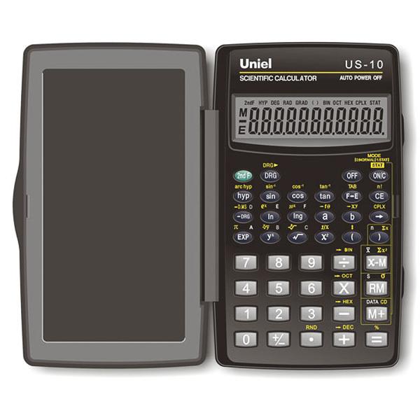 Калькулятор инженерный 08+2-разрядный 120*72мм книжка черный е/п UNIEL US-10