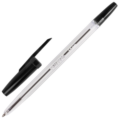 Ручка шариковая BRAUBERG "Line", ЧЕРНАЯ, корпус прозрачный, узел 1 мм, линия письма 0,5 мм, 141098