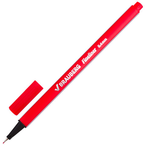 Ручка капилярная BRAUBERG Aero, КРАСНАЯ, трехгранная, металлический наконечник, 0,4мм, 142254