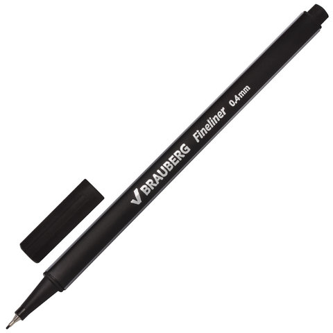Ручка капилярная BRAUBERG Aero, ЧЕРНАЯ, трехгранная, металлический наконечник, 0,4мм, 142252