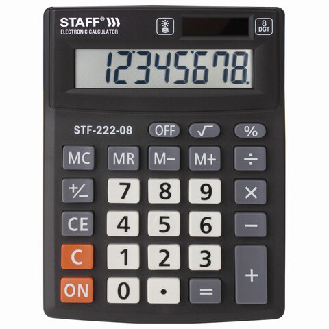Калькулятор настольный STAFF PLUS STF-222, КОМПАКТНЫЙ (138x103 мм), 8 разрядов, двойное питание, 250